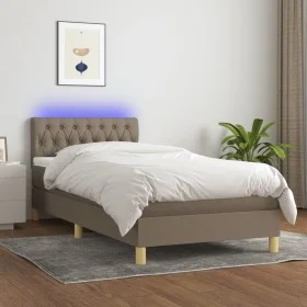 Box spring bed with LED mattress taupe gray fabric 90x200 cm by vidaXL, Beds and slatted bases - Ref: Foro24-3133929, Price: ...
