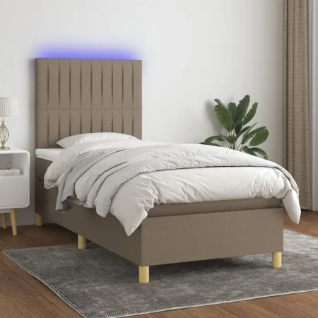 Box spring bed with mattress and LED lights taupe gray fabric 90x200 cm by vidaXL, Beds and slatted bases - Ref: Foro24-31355...
