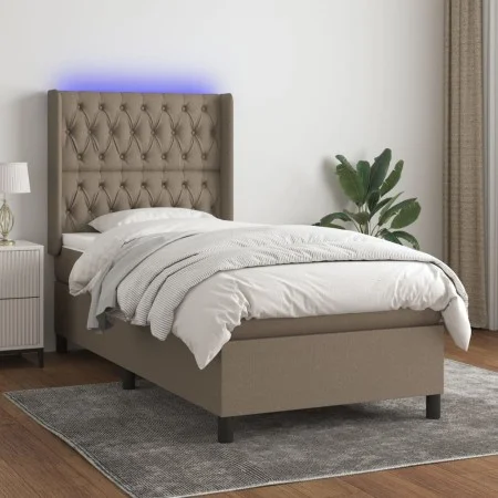 Box spring bed with mattress and LED lights taupe gray fabric 90x200 cm by vidaXL, Beds and slatted bases - Ref: Foro24-31385...