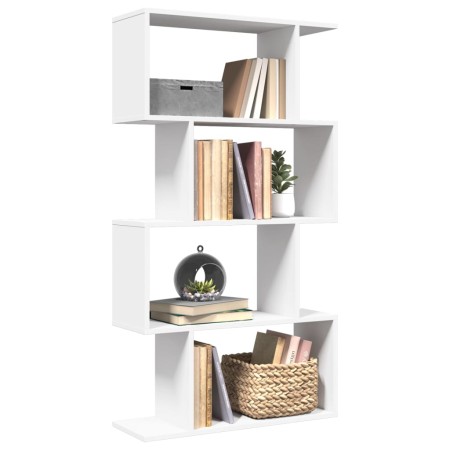 Librería biombo de 4 niveles, blanca, 70 x 24 x 129 cm, madera