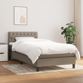 Cama box spring con colchón tela gris taupe 90x200 cm