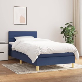 Cama box spring con colchón tela azul 80x200 cm