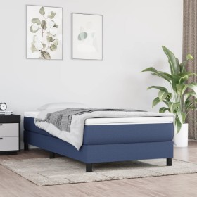 Cama box spring con colchón tela azul 80x200 cm