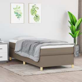 Cama box spring con colchón tela gris taupe 90x200 cm