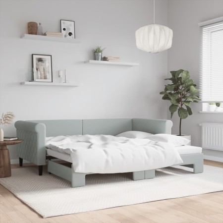 Light gray velvet trundle sofa bed 90x190 cm by vidaXL, Beds and slatted bases - Ref: Foro24-3197784, Price: 251,67 €, Discou...