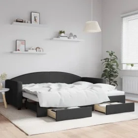 Trundle sofa bed with drawers black fabric 90x200 cm by vidaXL, Beds and slatted bases - Ref: Foro24-3197226, Price: 291,45 €...