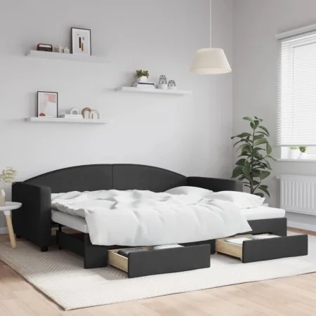Trundle sofa bed with drawers black fabric 90x200 cm by vidaXL, Beds and slatted bases - Ref: Foro24-3197226, Price: 291,45 €...