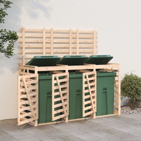 Cobertizo triple para cubos de basura madera maciza de pino