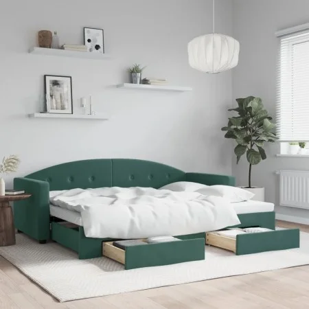 Sofá cama nido con cajones terciopelo verde oscuro 80x200 cm de vidaXL, Camas y somieres - Ref: Foro24-3197344, Precio: 282,2...