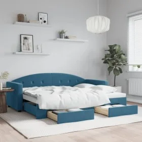 Trundle sofa bed with drawers blue velvet 80x200 cm by vidaXL, Beds and slatted bases - Ref: Foro24-3197341, Price: 281,10 €,...