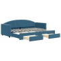 Sofá cama nido con cajones terciopelo azul 80x200 cm