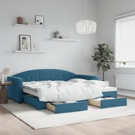 Trundle sofa bed with drawers blue velvet 90x200 cm by vidaXL, Beds and slatted bases - Ref: Foro24-3197348, Price: 291,11 €,...