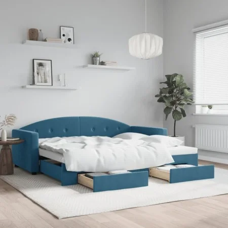Trundle sofa bed with drawers blue velvet 90x200 cm by vidaXL, Beds and slatted bases - Ref: Foro24-3197348, Price: 291,11 €,...