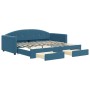 Sofá cama nido con cajones terciopelo azul 90x200 cm