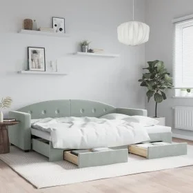 Trundle sofa bed with drawers light gray velvet 80x200 cm by vidaXL, Beds and slatted bases - Ref: Foro24-3197342, Price: 284...