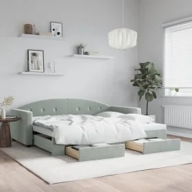 Trundle sofa bed with drawers light gray velvet 90x200 cm by vidaXL, Beds and slatted bases - Ref: Foro24-3197349, Price: 293...