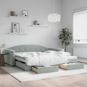 Trundle sofa bed with drawers light gray velvet 100x200 cm by vidaXL, Beds and slatted bases - Ref: Foro24-3197356, Price: 30...