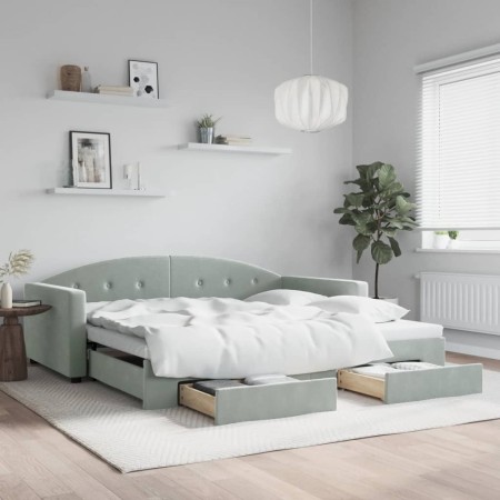 Sofá cama nido con cajones terciopelo gris claro 100x200 cm de vidaXL, Camas y somieres - Ref: Foro24-3197356, Precio: 304,59...
