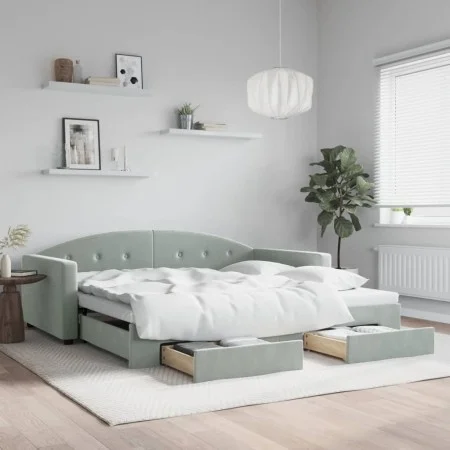 Trundle sofa bed with drawers light gray velvet 100x200 cm by vidaXL, Beds and slatted bases - Ref: Foro24-3197356, Price: 30...