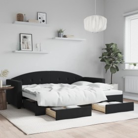 Trundle sofa bed with drawers black velvet 80x200 cm by vidaXL, Beds and slatted bases - Ref: Foro24-3197346, Price: 284,25 €...