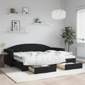 Trundle sofa bed with drawers black velvet 80x200 cm by vidaXL, Beds and slatted bases - Ref: Foro24-3197346, Price: 280,16 €...