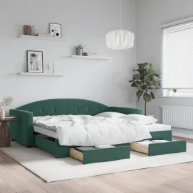 Sofá cama nido con cajones terciopelo verde oscuro 100x200 cm de vidaXL, Camas y somieres - Ref: Foro24-3197358, Precio: 299,...