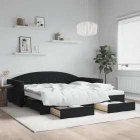 Trundle sofa bed with drawers black velvet 100x200 cm by vidaXL, Beds and slatted bases - Ref: Foro24-3197360, Price: 308,94 ...