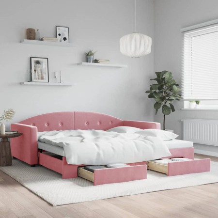 Sofá cama nido con cajones terciopelo rosa 100x200 cm de vidaXL, Camas y somieres - Ref: Foro24-3197359, Precio: 308,86 €, De...