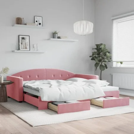Trundle sofa bed with pink velvet drawers 100x200 cm by vidaXL, Beds and slatted bases - Ref: Foro24-3197359, Price: 304,35 €...