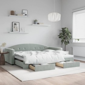 Sofá cama nido con cajones terciopelo gris claro 90x190 cm de vidaXL, Camas y somieres - Ref: Foro24-3197362, Precio: 286,33 ...