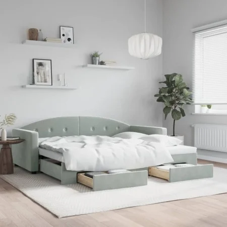 Trundle sofa bed with drawers light gray velvet 90x190 cm by vidaXL, Beds and slatted bases - Ref: Foro24-3197362, Price: 281...