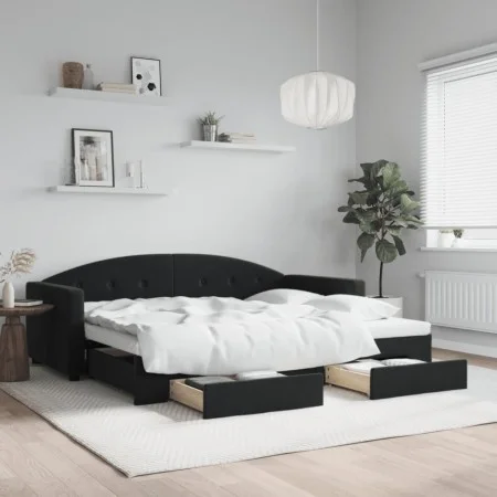 Sofá cama nido con cajones terciopelo negro 90x190 cm de vidaXL, Camas y somieres - Ref: Foro24-3197364, Precio: 281,55 €, De...
