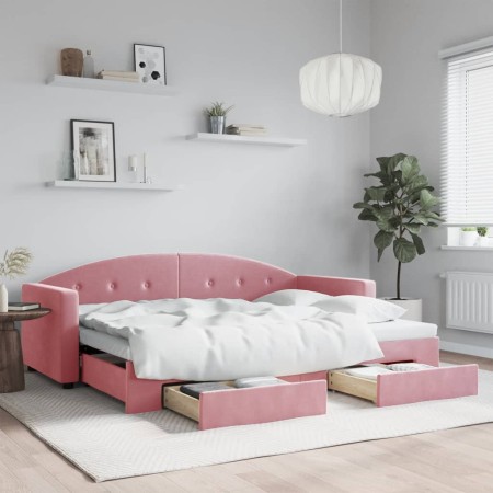 Ausziehbares Schlafsofa mit rosa Samtschubladen 80x200 cm von vidaXL, Betten und Lattenroste - Ref: Foro24-3197345, Preis: 29...