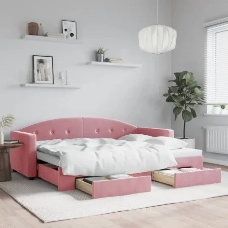 Sofá cama nido con cajones terciopelo rosa 80x200 cm de vidaXL, Camas y somieres - Ref: Foro24-3197345, Precio: 283,10 €, Des...