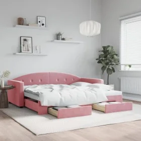 Trundle sofa bed with pink velvet drawers 90x200 cm by vidaXL, Beds and slatted bases - Ref: Foro24-3197352, Price: 288,89 €,...
