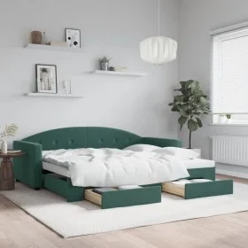 Trundle sofa bed with drawers dark green velvet 90x200 cm by vidaXL, Beds and slatted bases - Ref: Foro24-3197351, Price: 290...