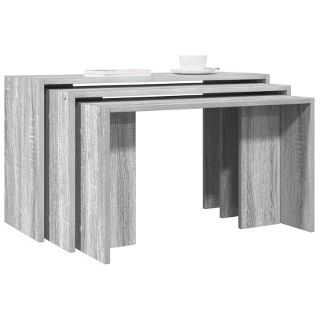 Mesas apilables 3 piezas madera contrachapada gris Sonoma en Mesas auxiliares | Comprar online en Foro24