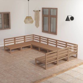 Juego de muebles de jardín 9 piezas madera maciza de pino