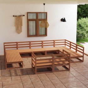 Juego de muebles de jardín 11 piezas madera maciza de pino