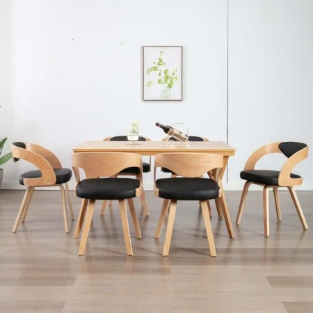 6 Esszimmerstühle aus gebogenem Holz mit schwarzem Kunstleder von vidaXL, Essstühle - Ref: Foro24-278847, Preis: 846,40 €, Ra...
