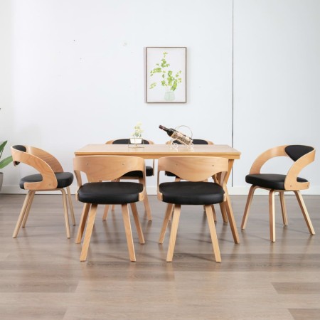 6 Esszimmerstühle aus gebogenem Holz mit schwarzem Kunstleder von vidaXL, Essstühle - Ref: Foro24-278847, Preis: 829,60 €, Ra...