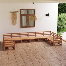 Juego de muebles de jardín 10 piezas madera maciza de pino