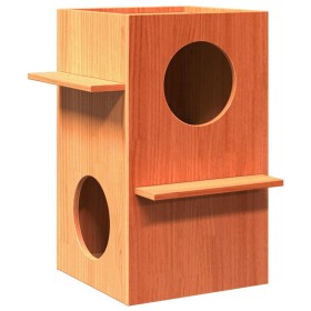 Casa para gatos cera marrón 43x43x60 cm madera maciza pino