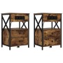 Cabinete de Noche con Estación de Carga 2 pcs Roble ahumado