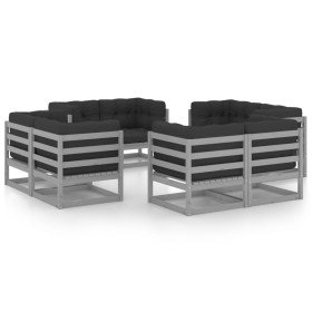 Juego de muebles de jardín 8 pzas y cojines madera pino maciza