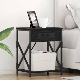 Cabinete de Noche con Estación de Carga 2 pcs Roble negro