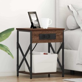 Cabinete de Noche con Estación de Carga 2 pcs Marrón roble