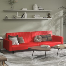 Sofá cama de 2 plazas cuero sintético rojo