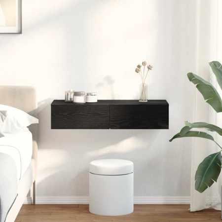 Estante de pared con cajones de madera contrachapada negro