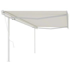 Toldo retráctil automático con postes crema 5x3,5 m